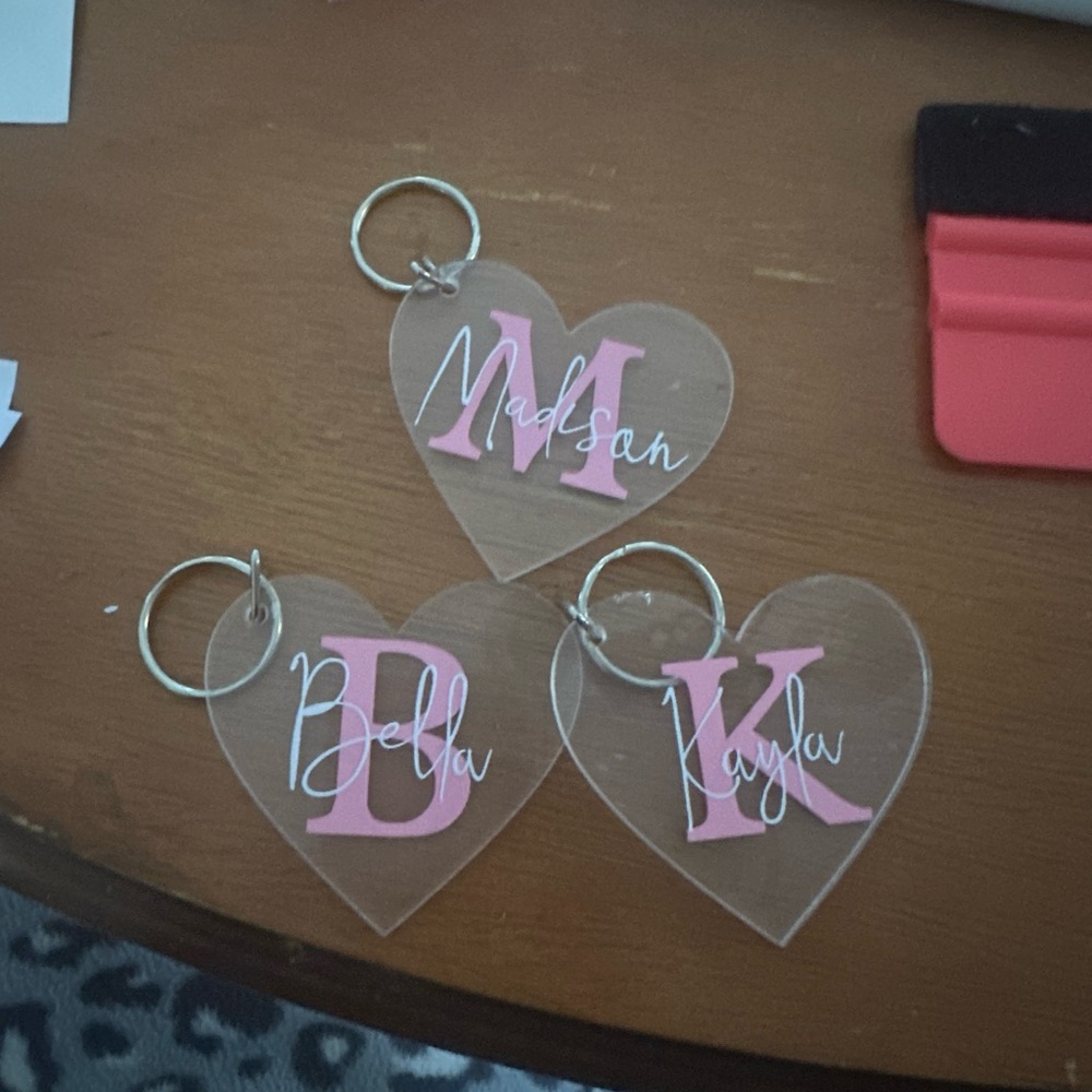 Personalized Heart Keychains with Pink Initials